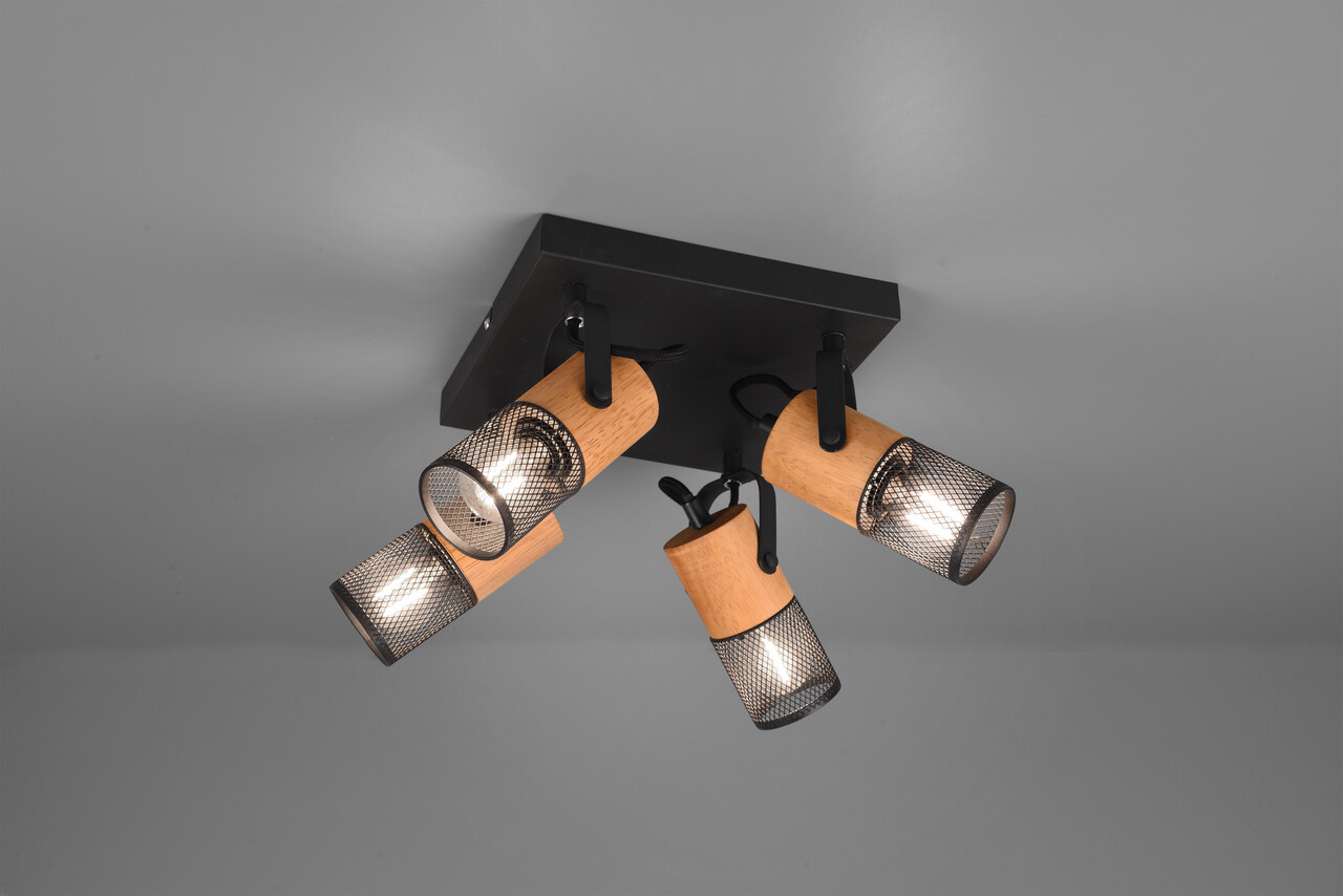 Plafoniera Tosh, TRIO, 22x22x19.5 cm, 40W, 4x E14, metal, negru mat/natur - imagine 3